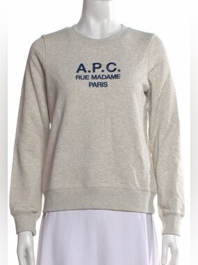 A.P.C. Women's Crewneck Sweatshirt in Heather Gray with Blue Logo